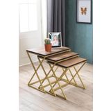 Mobievim Venedik Gold Metal Ayaklı Ceviz Kaplama Mdf'Li Zigon Sehpa 40x55 cm