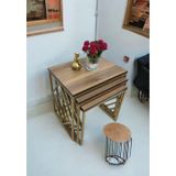 Mobievim Venice Gold Metal Ayaklı Ceviz Üst Tablalı Zigon Sehpa 40x55 cm