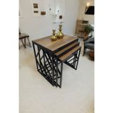Mobievim Venice Siyah Metal Ayaklı Ceviz Üst Tablalı Zigon Sehpa 40x55 cm