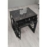 Mobievim Venice Siyah Metal Ayaklı Mermer Desenli Zigon Sehpa 40x55 cm