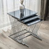 Mobievim Vienna Krom Metal Ayaklı Füme Aynalı Zigon Sehpa Kare Cam