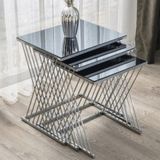 Mobievim Vienna Metal Krom Aynalı 3'Lü Zigon Sehpa 40x55 cm