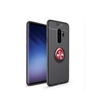 Mobify Samsung Galaxy S9 Plus Kılıf Yüzüklü Sağlam Esnek Ringo Silikon Kapak - Siyah - Kırmızı