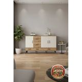 Mobihobi Luna Konsol: 4 Raf, 5 Çekmece, 3 Kapaklı 176X44x99 - Şık Çam & Aytaşı