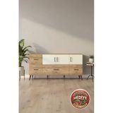 Mobihobi Luna Konsol 4 Raflı 4 Çekmeceli 3 Kapaklı 176Cm Çam-Aytaşı | Modern Depolama