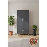 Mobihobi Silva 4 Raflı Çekmeceli Dolap: 88X30x182 Çam & Antrasit Şıklığı Vitrin