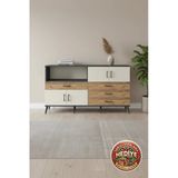 Mobihobi Silva Konsol: 4 Çekmeceli, 4 Kapaklı, 2 Raflı Antrasit-Aytaşı/Çam (176X30x99)