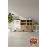 Mobihobi Silva Konsol 4 Raflı 4 Çekmeceli 2 Kapaklı | 132X30x83 Atlas Çam Aytaşı