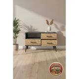 Mobihobi Silva Şifonyer: 3 Çekmeceli Antrasit & Çam Raflı Komodin 88X30x48