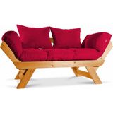 Mobil Deco Kombin Wood Ahşap Iki Kişilik Koltuk Bahçe Koltuğu Yataklı Ceviz Kırmızı