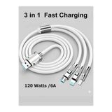 MOBİL GO Süper Hızlı 120w Hızlı Şarj Destekli 3in1 Çelik Uçlu Çoklu Şarj Kablosu Beyaz