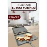 mobilreyon - Ekmek Kızartma Makinesi - İç dış Granit Döküm Ocak üstü Tost - Kamp Izgara (23x17cm)