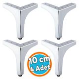 Mobilya Ayağı Dayanıklı Modern Üçgen Koltuk Sehpa Masa Tv Ünitesi 10 Cm Krom Gümüş Metal 4 Adet