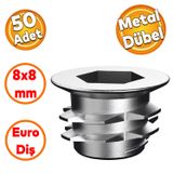 Mobilya Baglanti Eleman Eki Euro Dis 6 Kose Vida Metal Dubel 8X8 M6 Cinko (50 Adet)