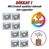 Mobilya Baza Koltuk Zigon Sehpa Ayagi Metal Baglanti Aparati Duz Ayak Tabani M8 Civatali (8 Adet)