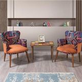 Mobilya Bazarı Bienville Turuncu Çay Seti 2 Tekli Koltuk Sehpa (Salon - Balkon - Cafe Ofis)