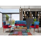 Mobilya Bazarı Etnik Desen Kırmızı 2 1 1 Sehpalı Çay Seti (Balkon - Salon - Ofis - Cafe)
