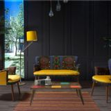 Mobilya Bazarı Etnik Desen Sarı 2 1 1 Sehpalı Çay Seti (Balkon - Salon - Ofis - Cafe)