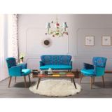 Mobilya Bazarı Etnik Desen Turkuaz 2 1 1 Sehpalı Çay Seti (Balkon - Salon - Ofis - Cafe)