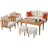 Mobilya Bazarı Flora Bahçe Mobilyası (Salon - Balkon - Cafe - Ofis) 2+1+1+Masa+2 Puf - Gürgen Iskelet