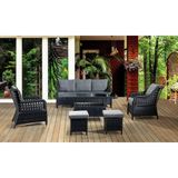 Mobilya Bazarı Lumar Siyah Rattan Bahçe Mobilyası (Salon, Balkon, Cafe Ofis) 3+1+1+2puf+Masa