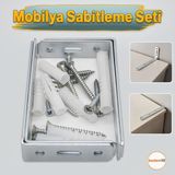 Mobilya Eşya Dolap Sabitleme Birleştirme Çocuk Seti Kiti Devrilme Önleyici Metal Bağlantı Aparatı - Gri - 1