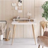 Mobilya Gezegeni Bellini Çalışma Masası - Beyaz/ Ahşap Ayak - 90 Cm