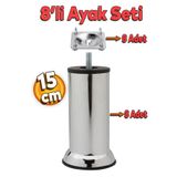 Mobilya Kanepe Baza Koltuk Destek Ayağı M8 Civata 15 cm Krom Metal Ayak + Bağlantı Aparatı (8'Li SET)