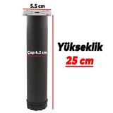 Mobilya Kanepe Baza Koltuk Metal Yükseltici Destek Ayağı Ayarlanabilir Siyah Ayak 25 Cm 4 Adet