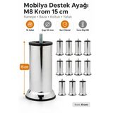 Mobilya Kanepe Baza Koltuk Yatak Çekyat Destek Yükseltme Ayağı M8 15 Cm Krom Metal Ayakları 12 Adet
