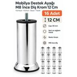 Mobilya Kanepe Koltuk Baza Yatak Çekyat Yükseltme Ayağı M8 Ince Diş Metal Ayakları 12 Cm 16 Adet