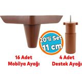 Mobilya Koltuk Kanepe Tv Ünitesi Destek Ayağı 11 cm Ahşap Desenli Ayakları 20'li Set - Kahverengi