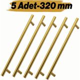Mobilya Kulp Mutfak Dolap Çekmece Dolabı Kapak Kulpları Kulbu Gold Altın 320 mm 32 cm Metal (5 Adet) - 1