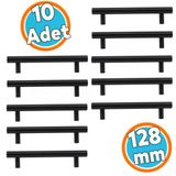 Mobilya Mutfak Dolap Kapak Çekmece Kulpu Kulbu 128 mm Mat Siyah Metal Kulp (10 Adet)