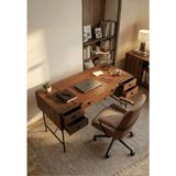 Mobilya Pratik Lamont Çalışma Masası, Home Ofis ve Yönetici Masası Modeli 4 çekmeceli 1 kapaklı raf - 180 x 75 cm - Ceviz