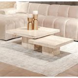 Mobilya Stant Most Marmoris Traverten Mermer Görünümlü %100 Mdf Orta Sehpa Set Bej (Evinize Teslim)