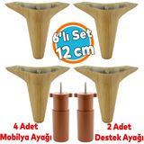 Mobilya Tv Ünitesi Çekyat Koltuk Kanepe Baza Destek Ayağı Ayakları 12 Cm Açık Ceviz 6'Lı Set
