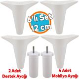 Mobilya Tv Ünitesi Çekyat Koltuk Kanepe Baza Destek Ayağı Ayakları 12 Cm Beyaz M8 6'Lı Set