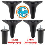 Mobilya Tv Ünitesi Çekyat Koltuk Kanepe Baza Destek Ayağı Ayakları 12 cm Siyah M8 6'lı Set