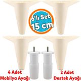 Mobilya Tv Ünitesi Çekyat Koltuk Kanepe Baza Destek Ayağı Ayakları 15 Cm Krem M8 6'Lı Set