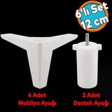 Mobilya Tv Ünitesi Çekyat Koltuk Kanepe Destek Baza Ayağı 12 Cm Beyaz Ayakları 6'Lı Set