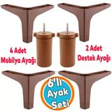 Mobilya Tv Ünitesi Koltuk Kanepe Destek Ayağı 12 Cm 6'Lı Set Ahşap Desenli Baza Ayakları
