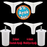 Mobilya Tv Ünitesi Koltuk Kanepe Destek Ayağı 12 Cm Beyaz Baza Ayakları M8 Destek 6'Lı Set