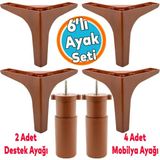 Mobilya Tv Ünitesi Koltuk Kanepe Destek Ayağı 14 cm Ahşap Desenli Baza Ayakları 6'lı Set - Kahverengi