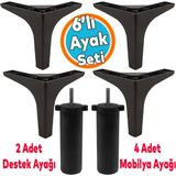 Mobilya Tv Ünitesi Koltuk Kanepe Destek Ayağı 14 Cm Siyah Baza Ayakları M8 Destek 6'Lı Set