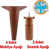 Mobilya Tv Ünitesi Koltuk Kanepe Destek Ayağı 18 cm Ahşap Desenli Konsol Ayak 6'lı Set - Kahverengi