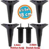 Mobilya Tv Ünitesi Koltuk Kanepe Konsol Destek Ayağı Ayakları 18 Cm Siyah M8 6'Lı Set
