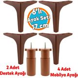 Mobilya Tv Ünitesi Konsol Koltuk Kanepe Destek Ayağı 17 cm Ahşap Desenli Ayakları 6'lı Set - Kahverengi
