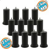 Mobilya Yükseltici Baza Metal Kanepe Koltuk Destek Ayağı M8 Civatalı İnce Diş Siyah Metal Ayak 12 Cm (12 Adet)