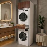 Mobilyacın Çamaşır ve Kurutma Makinesi Dolabı Çekmeceli Banyo Dolabı Ceviz